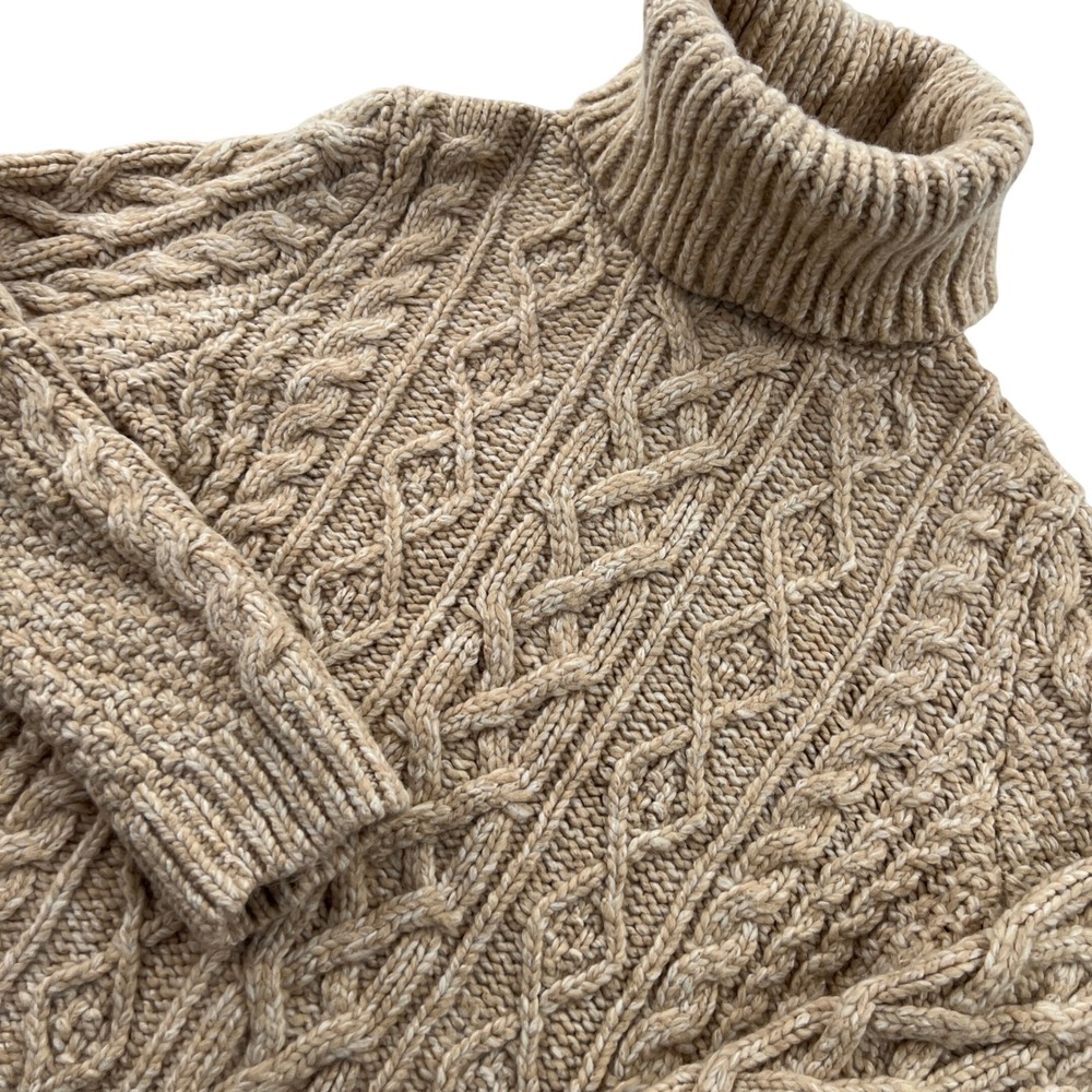 Banana Republic Fisherman Cable Knit Turtleneck Sweater Women L Oatmeal Wool